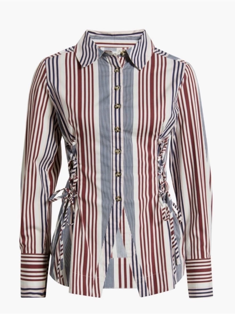 Damson Madder Jillia Multi Business Stripe Button-Up Shirt with Side Ties